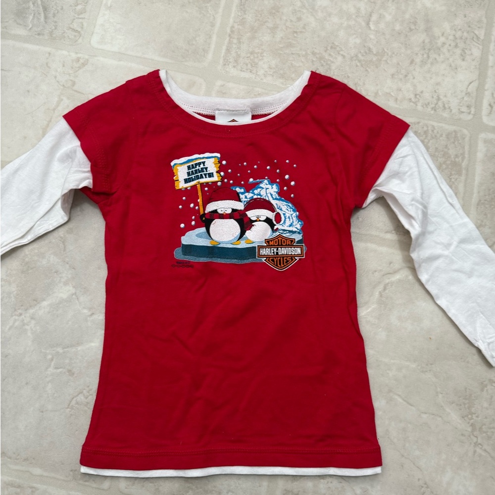Harley-Davidson Red and White Long Sleeve Tee with Winter Graphic